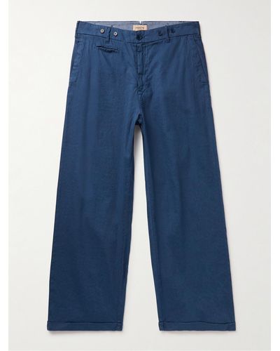 Barena Francon Straight-leg Linen-blend Trousers - Blue