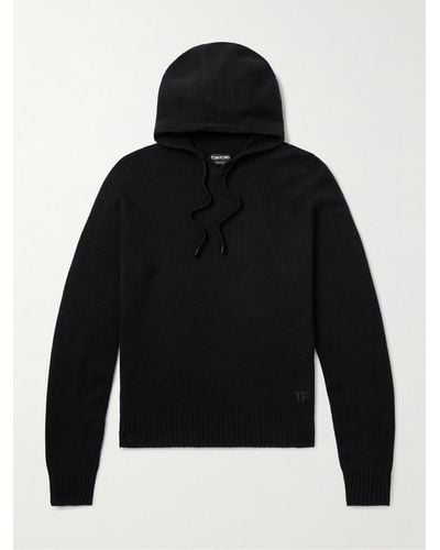 Tom Ford Logo-embroidered Brushed-cashmere Hoodie - Black