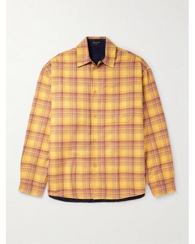 Balenciaga Reversible Checked Cotton-flannel Shirt - Natural