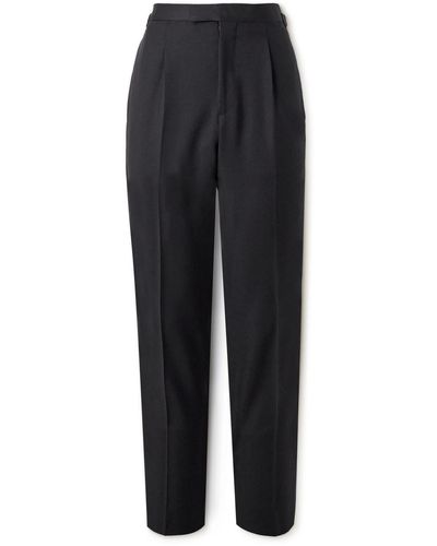 Saman Amel Straight-leg Pleated Wool Tuxedo Pants - Black