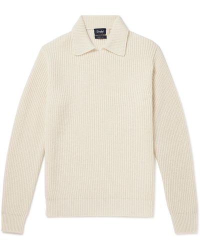 Drake's Integral Ribbed Wool And Alpaca-blend Sweater - White