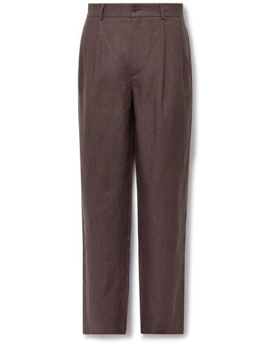 De Bonne Facture Straight-leg Pleated Linen Suit Pants - Brown