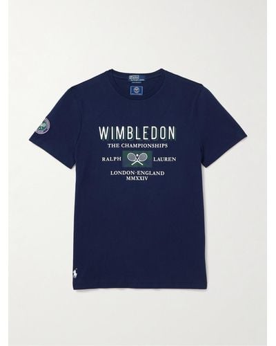 Polo Ralph Lauren Wimbledon T-Shirt aus bedrucktem Jersey aus Baumwolle mit recycelten Fasern - Blau