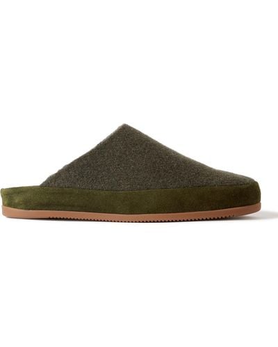 Mulo Suede-trimmed Shearling-lined Recycled-wool Slippers - Green