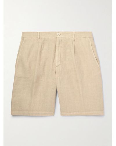 Brunello Cucinelli Straight-leg Pleated Linen Bermuda Shorts - Natural