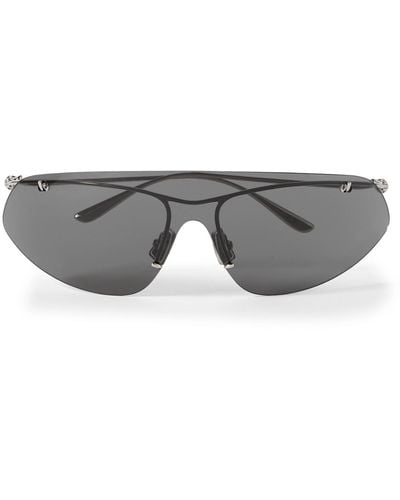 Bottega Veneta Knot Shield Rimless Aviator-style Silver-tone Sunglasses - Gray