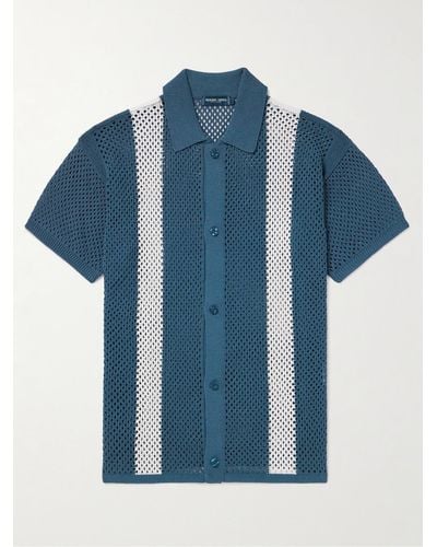 Frescobol Carioca Camicia in misto cotone crochet a righe Castillo - Blu