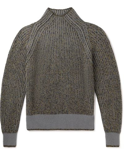 Loro Piana Snow Wander Ribbed Cashmere And Silk-blend Mock-neck Sweater - Gray