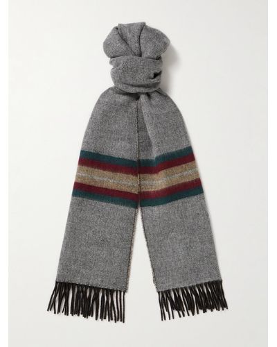 Johnstons of Elgin Reversible Fringed Striped Cashmere And Wool-blend Scarf - Grey