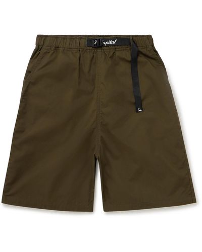 Kapital Easy Straight-leg Belted Printed Cotton-twill Shorts - Green