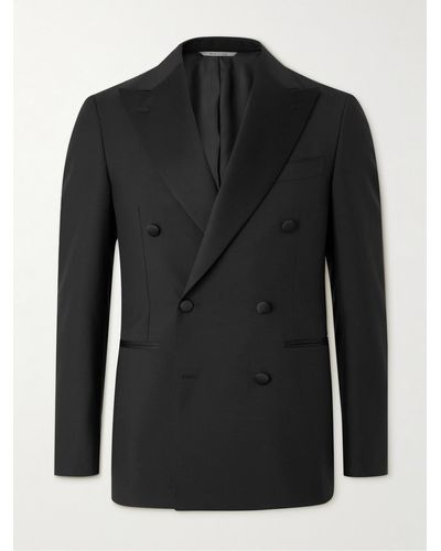 Canali Double-breasted Wool And Mohair-blend Tuxedo Jacket - Black