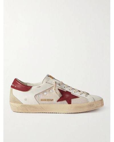 Golden Goose Superstar Distressed Leather And Suede Trainers - Natural