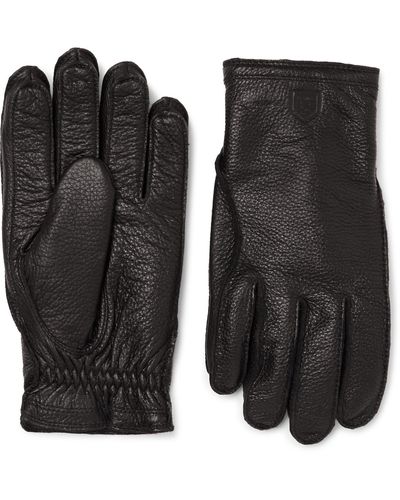 Hestra Frode Wool-lined Full-grain Leather Gloves - Black
