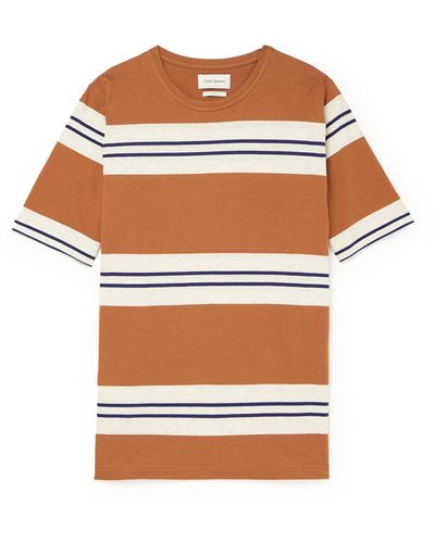 Oliver Spencer Conduit Striped Organic Cotton-jersey T-shirt - Orange