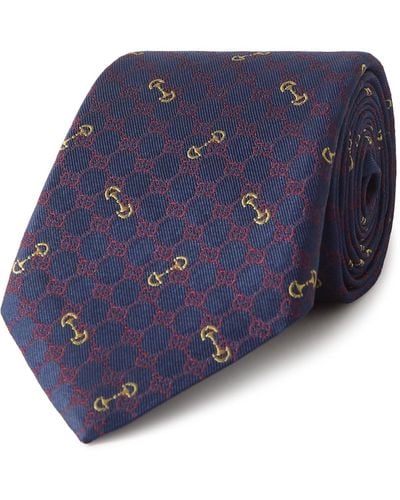 Gucci 7cm Logo-embroidered Silk-jacquard Tie - Blue