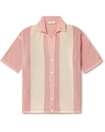 Piacenza Cashmere Striped Crochet-knit Cotton Shirt - Pink