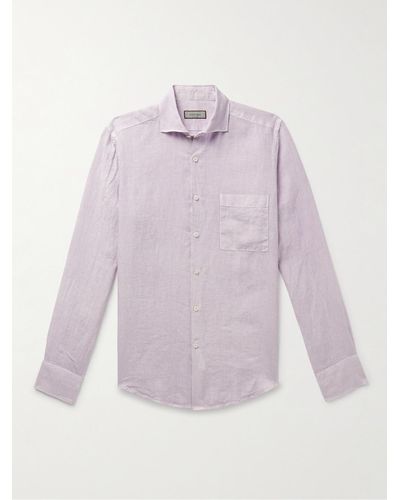 Canali Crinkled-linen Shirt - Pink