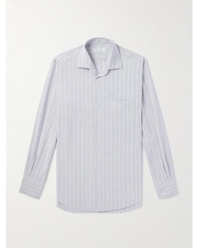 Loro Piana Andre Camp-collar Striped Linen And Silk-blend Shirt - White