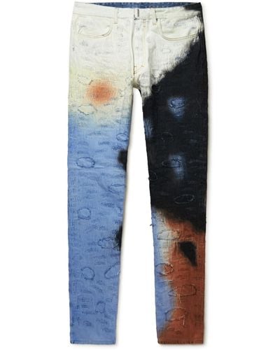 Givenchy Slim-fit Tapered Distressed Tie-dyed Jeans - Blue