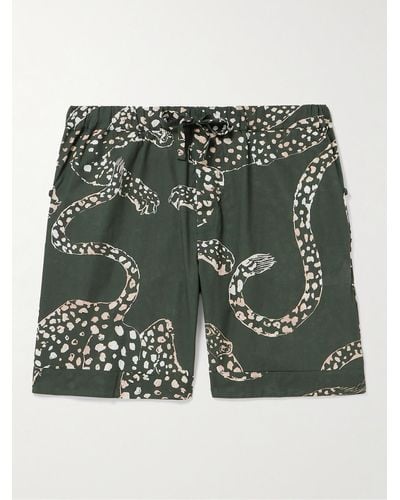Desmond & Dempsey Printed Cotton Pyjama Shorts - Green