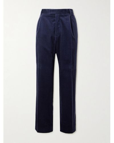 MR P. Pantaloni a gamba affusolata in velluto a coste di cotone e cashmere con pinces - Blu