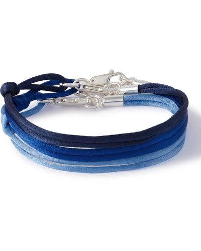 Rubinacci Set Of Three Silver And Silk Bracelets - Blue
