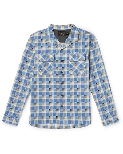 RRL Convertible-collar Checked Cotton-flannel Shirt - Blue