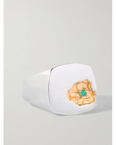 Tom Wood Mined Gold-plated And Silver Emerald Signet Ring - Metallic