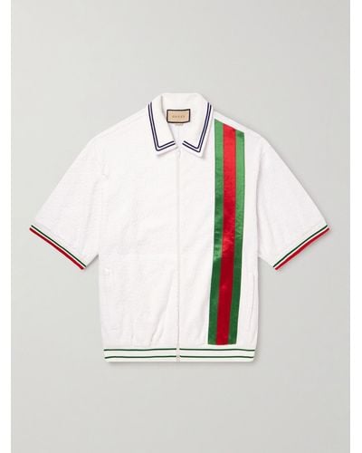 Gucci Sponge Zip-front Stretch-cotton Blend Polo Shirt - White