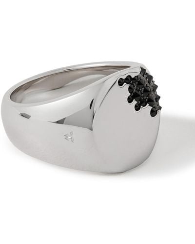 Tom Wood Molecule Rhodium-plated Recycled Silver Cubic Zirconia Signet Ring - Gray