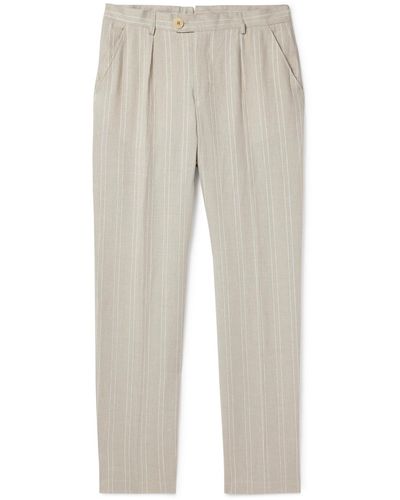 Oliver Spencer Claremont Tapered Pleated Striped Linen Pants - Natural