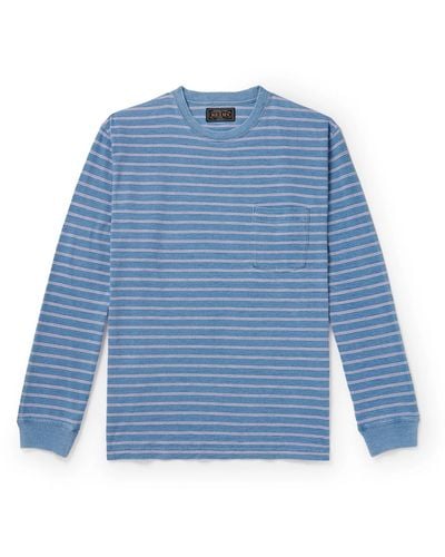 Beams Plus Indigo Striped Cotton-jersey T-shirt - Blue