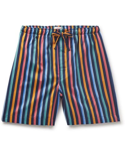 Derek Rose Wellington 56 Striped Cotton-satin Drawstring Pajama Shorts - Blue