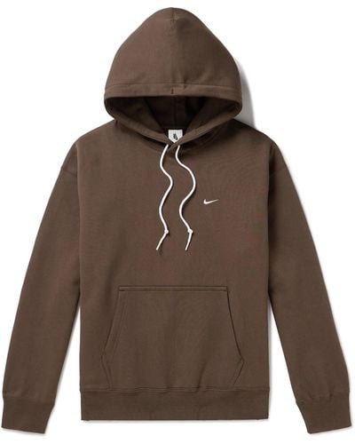 Nike Solo Swoosh Logo-embroidered Cotton-blend Jersey Hoodie - Brown