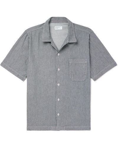 Universal Works Road Convertible-collar Hickory Stripe Shirt - Gray