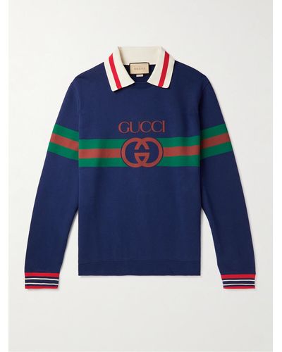Gucci Sweatshirt aus Baumwoll-Jersey mit Streifen und Logoprint - Blau