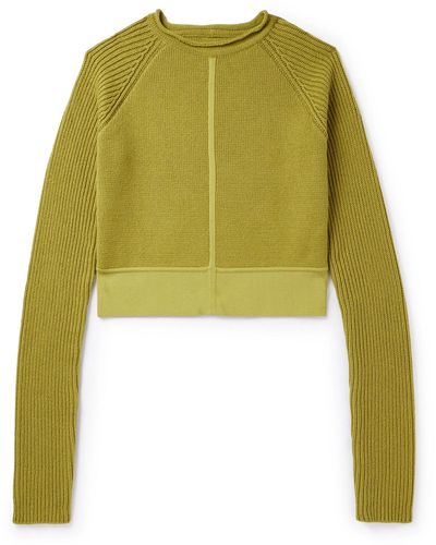 Rick Owens Cropped Ribbed Cashmere And Wool-blend Sweater - Green