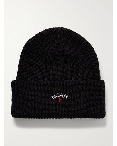 Noah Core Logo-embroidered Ribbed-knit Beanie - Black