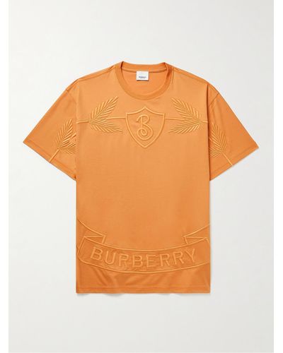 Burberry T-shirt in jersey di cotone con logo ricamato - Arancione