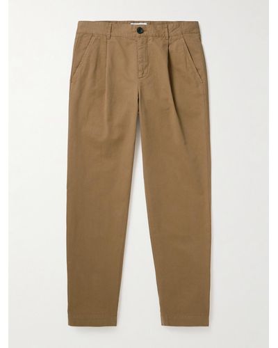MR P. Tapered Pleated Garment-dyed Cotton-blend Twill Trousers - Natural