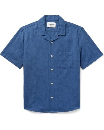 Corridor NYC Camp-collar Floral-jacquard Cotton Shirt - Blue