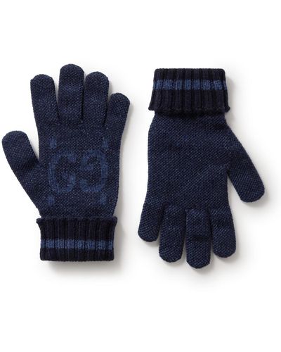 Gucci Logo-jacquard Cashmere Gloves - Blue