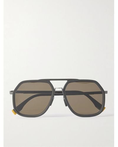 Fendi Aviator-style Resin And Gold-tone Sunglasses - Brown