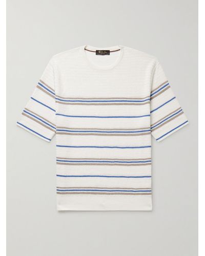 Loro Piana Striped Herringbone Linen T-shirt - White