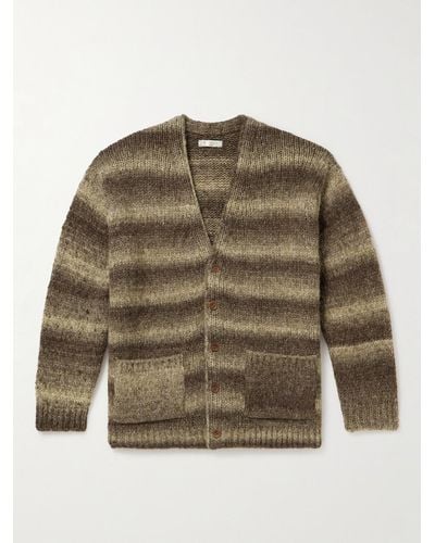 Nudie Jeans Cardigan in misto lana spazzolato a righe Kent - Verde
