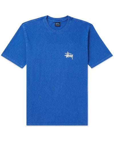 Stussy Logo-print Garment-dyed Cotton-jersey T-shirt - Blue