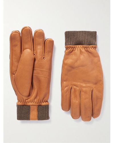 Hestra Tore wattierte Handschuhe aus vollnarbigem Leder mit Fleecefutter - Braun