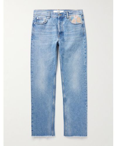 Séfr Straight-leg Distressed Felt-trimmed Jeans - Blue