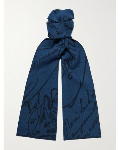 Berluti Scritto Wool-jacquard Scarf - Blue