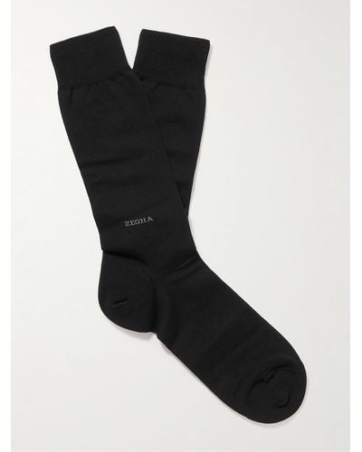 Zegna Socken aus einer Baumwollmischung mit Logostickerei - Schwarz